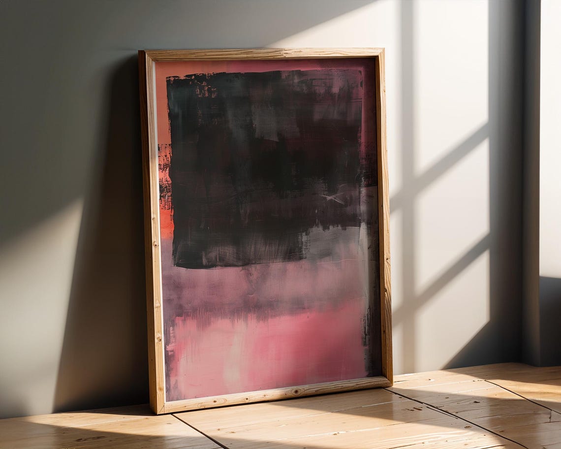 Moody Black and Dusty Pink Color Field Abstract Painting Poster - Image 2