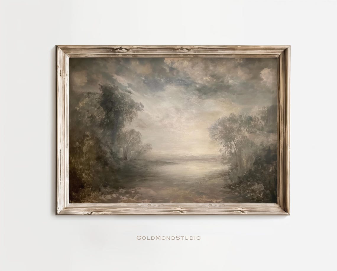 Misty Morning Lake Clearing In Soft Neutral Tones Painting Poster