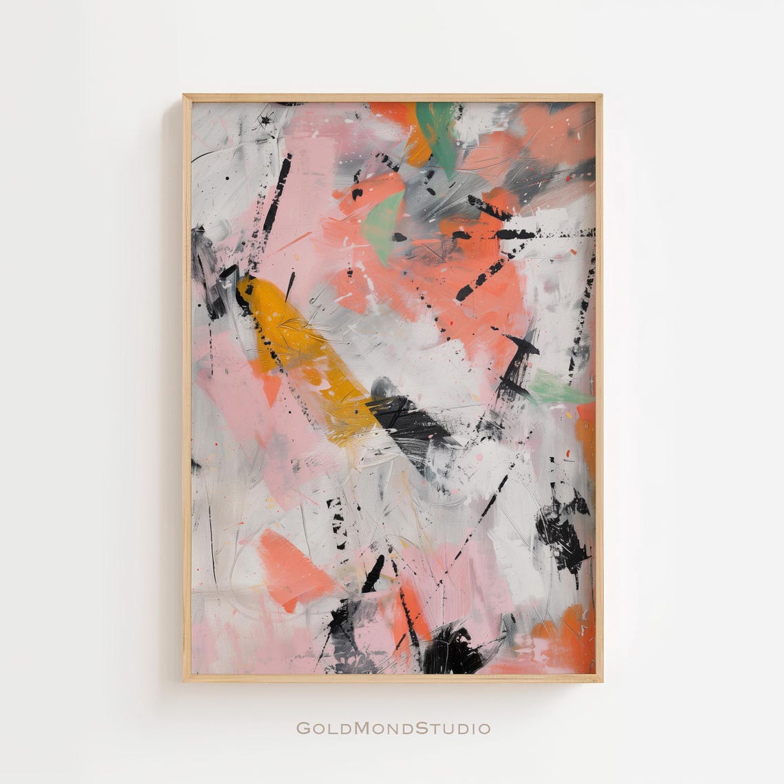 Coral Pink Orange Black Bold Abstract Acrylic Painting Poster