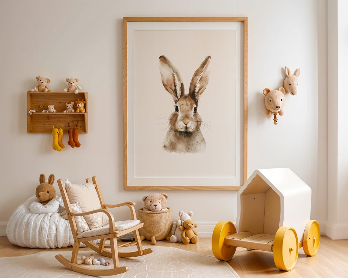 Brown Hare Head Portrait Watercolor Rustic Animal Decor Poster - Image 2