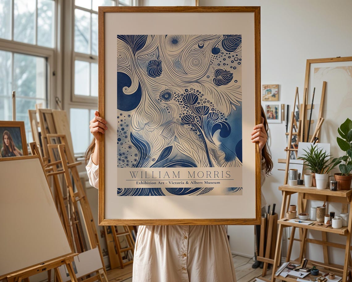 William Morris Blue Wave Botanical Victoria and Albert Museum Poster - Image 3