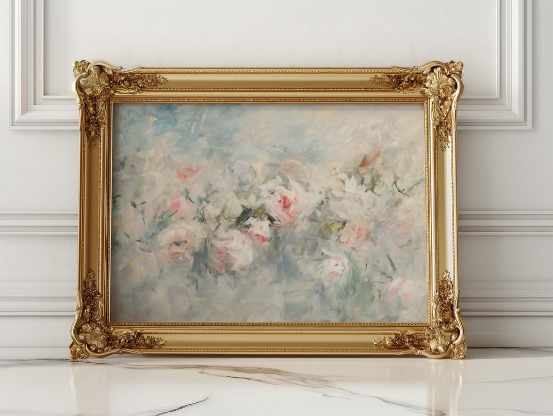 Soft Blush Pink Roses Impressionist Floral Oil Painting Poster - Image 2