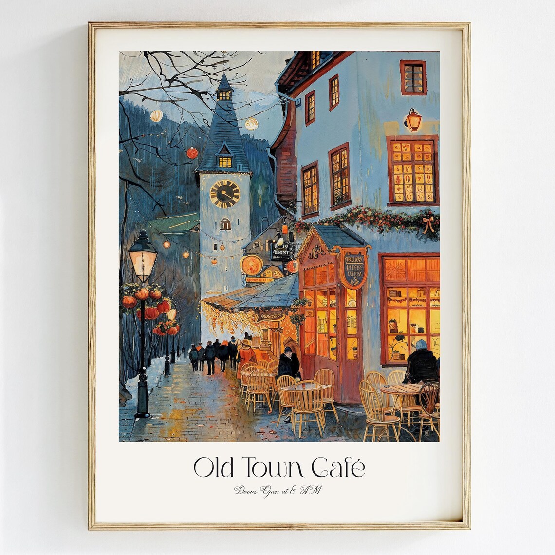 Old Town Cafe Evening Watercolor European Street Scene Art Print - Image 3