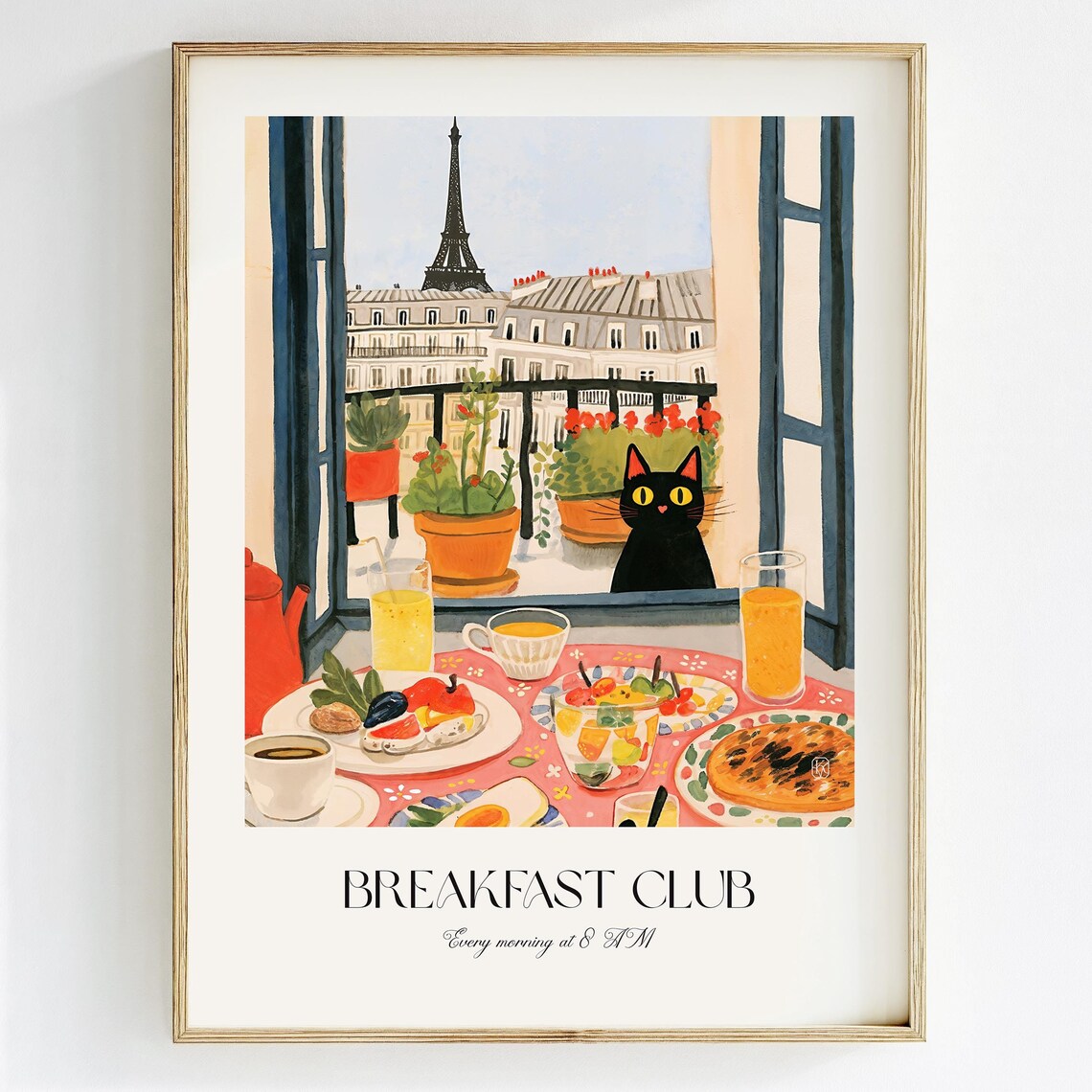 Breakfast Club Black Cat Paris Watercolor Morning Kitchen Art Print - Image 3