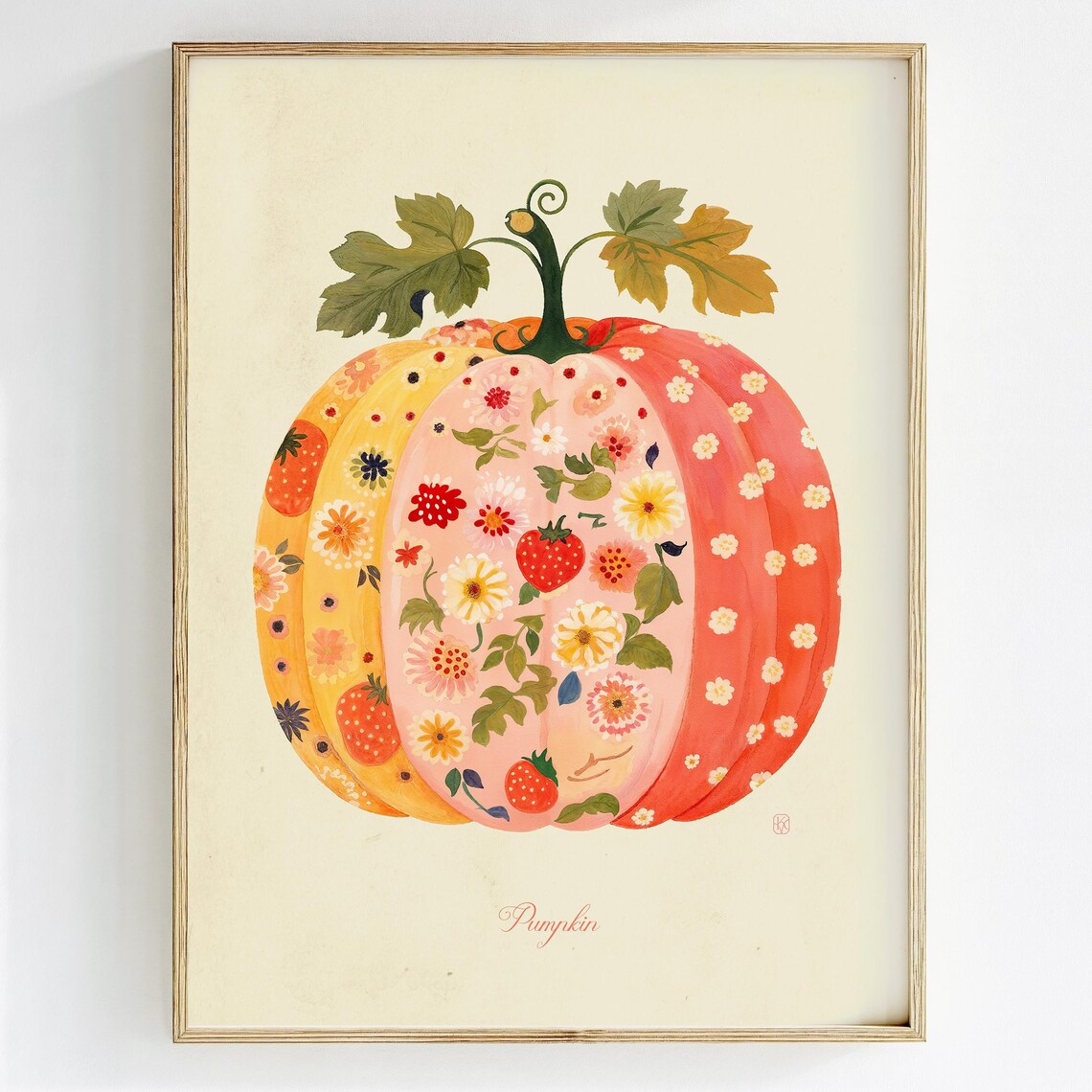 Floral Watercolor Pumpkin Blush Pink Autumn Harvest Art Print
