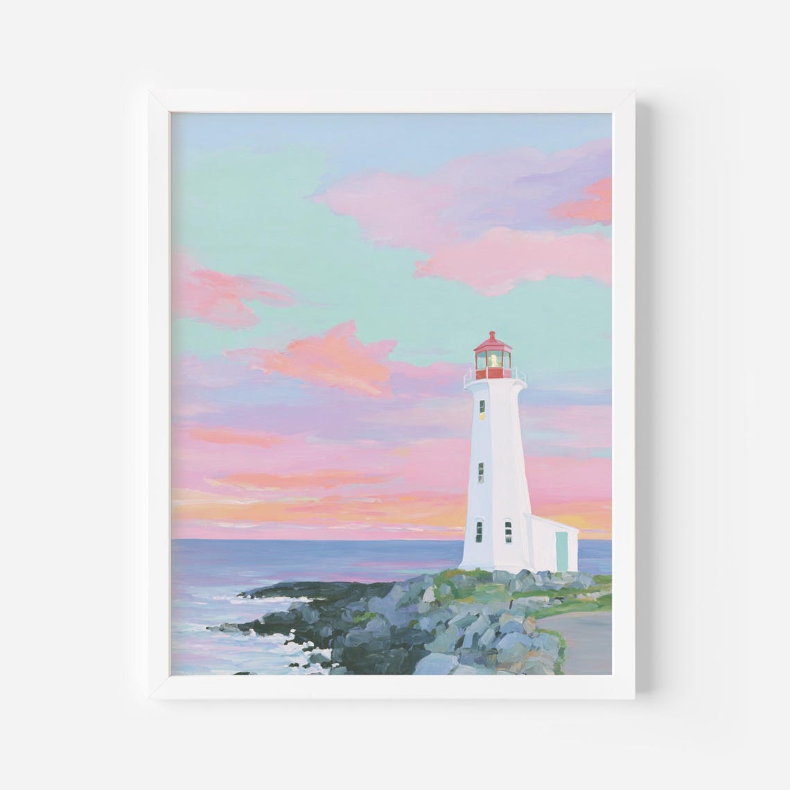Lighthouse Pastel Sunset Coastal Ocean Seascape Decor Art Poster