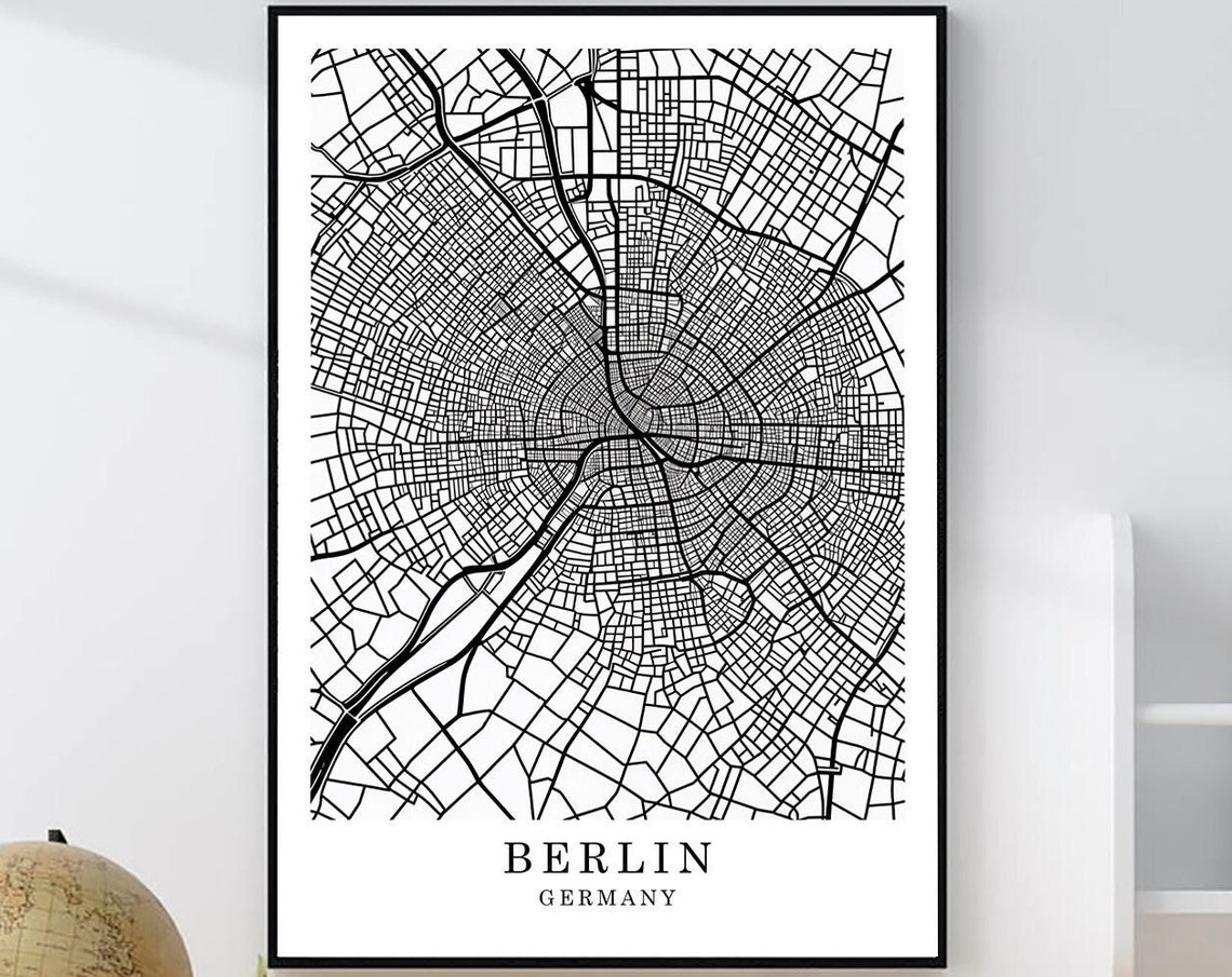 Berlin Germany Minimalist Black White City Street Map Art Poster