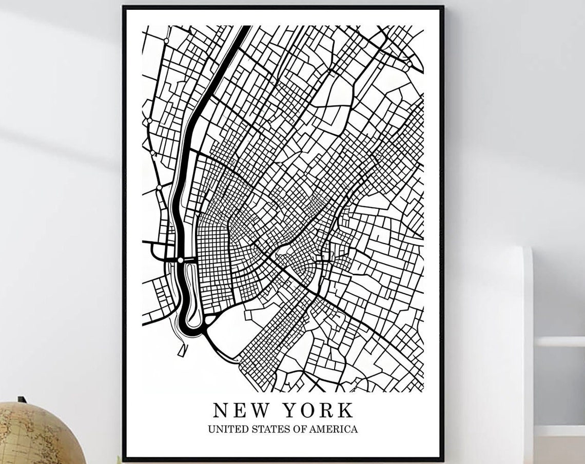 New York City USA Minimalist Black White City Street Map Poster