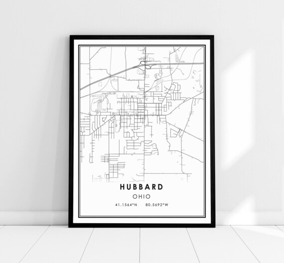 Hubbard Ohio Minimalist Street Map Line Art Home Decor Poster