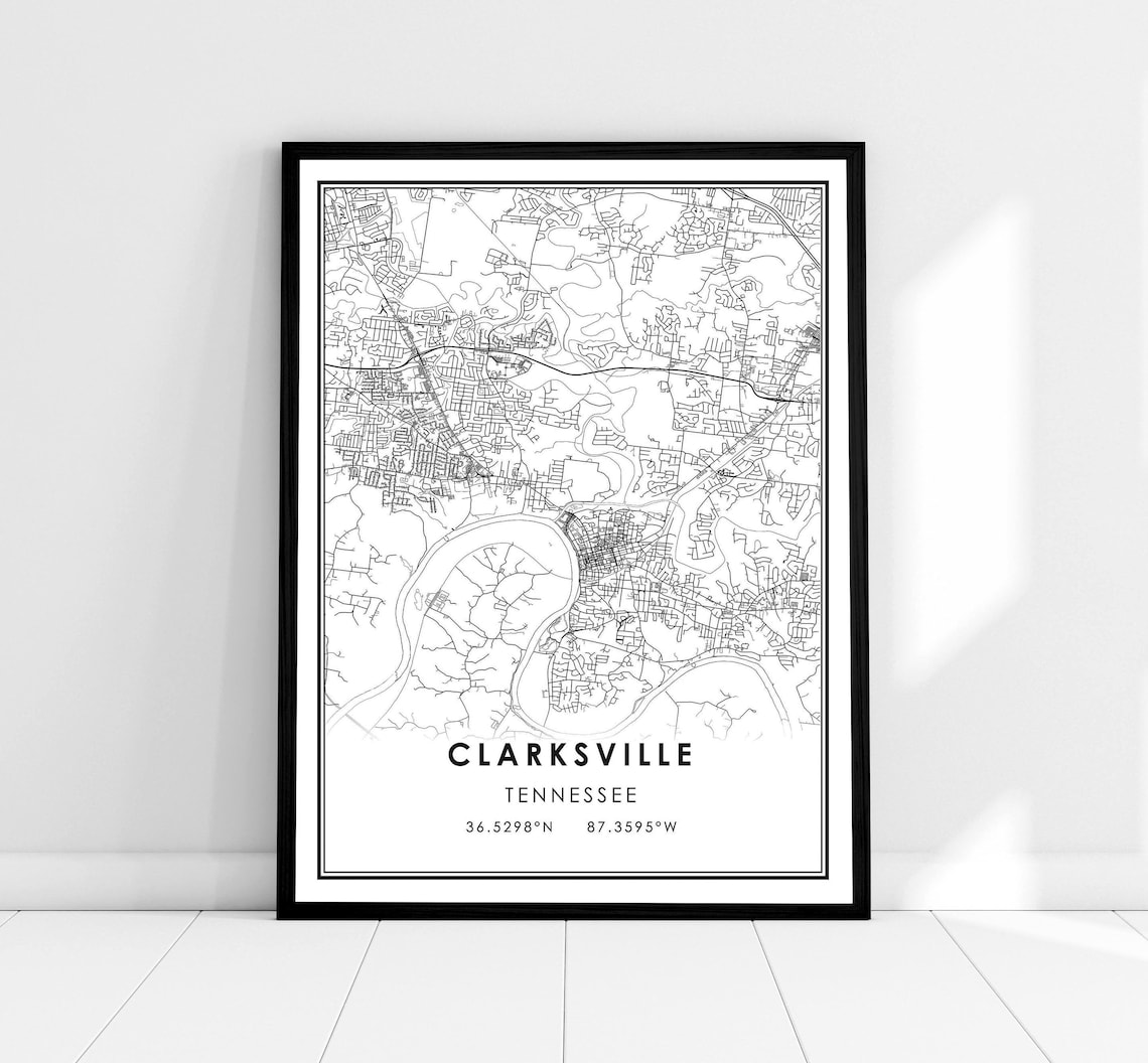 Clarksville Map Print, Tennessee City Travel Poster