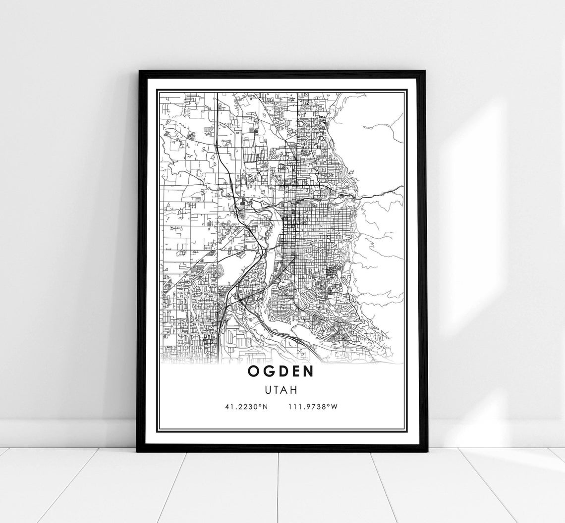 Ogden Utah Monochrome Street Map With Coordinates Art Poster