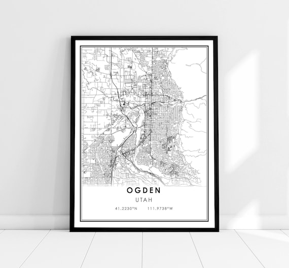 Ogden Utah Monochrome Street Map With Coordinates Art Poster