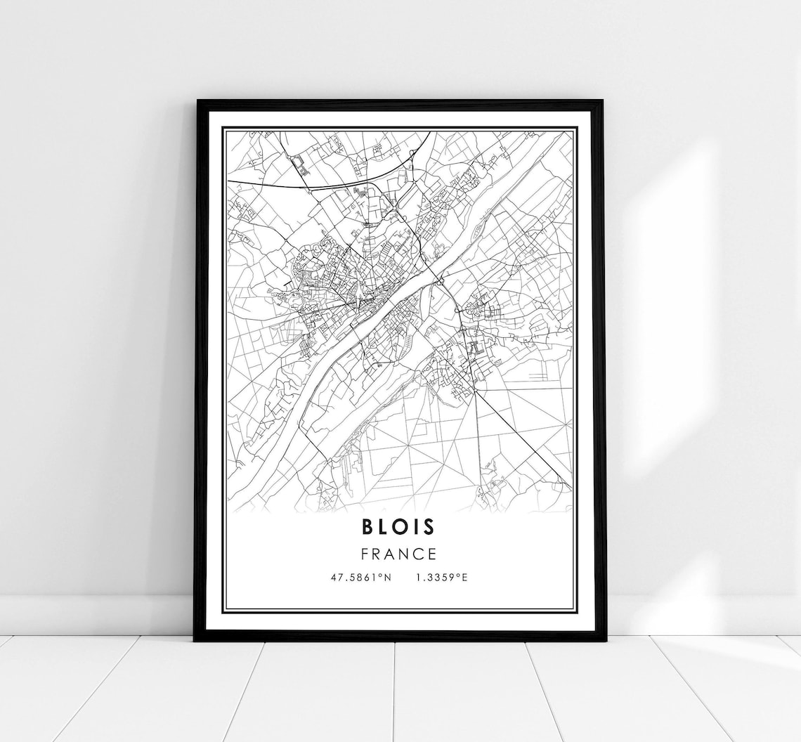 Blois France Loire Valley City Street Map Poster With Coordinates