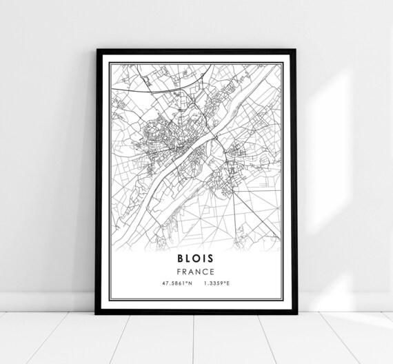 Blois France Loire Valley City Street Map Poster With Coordinates