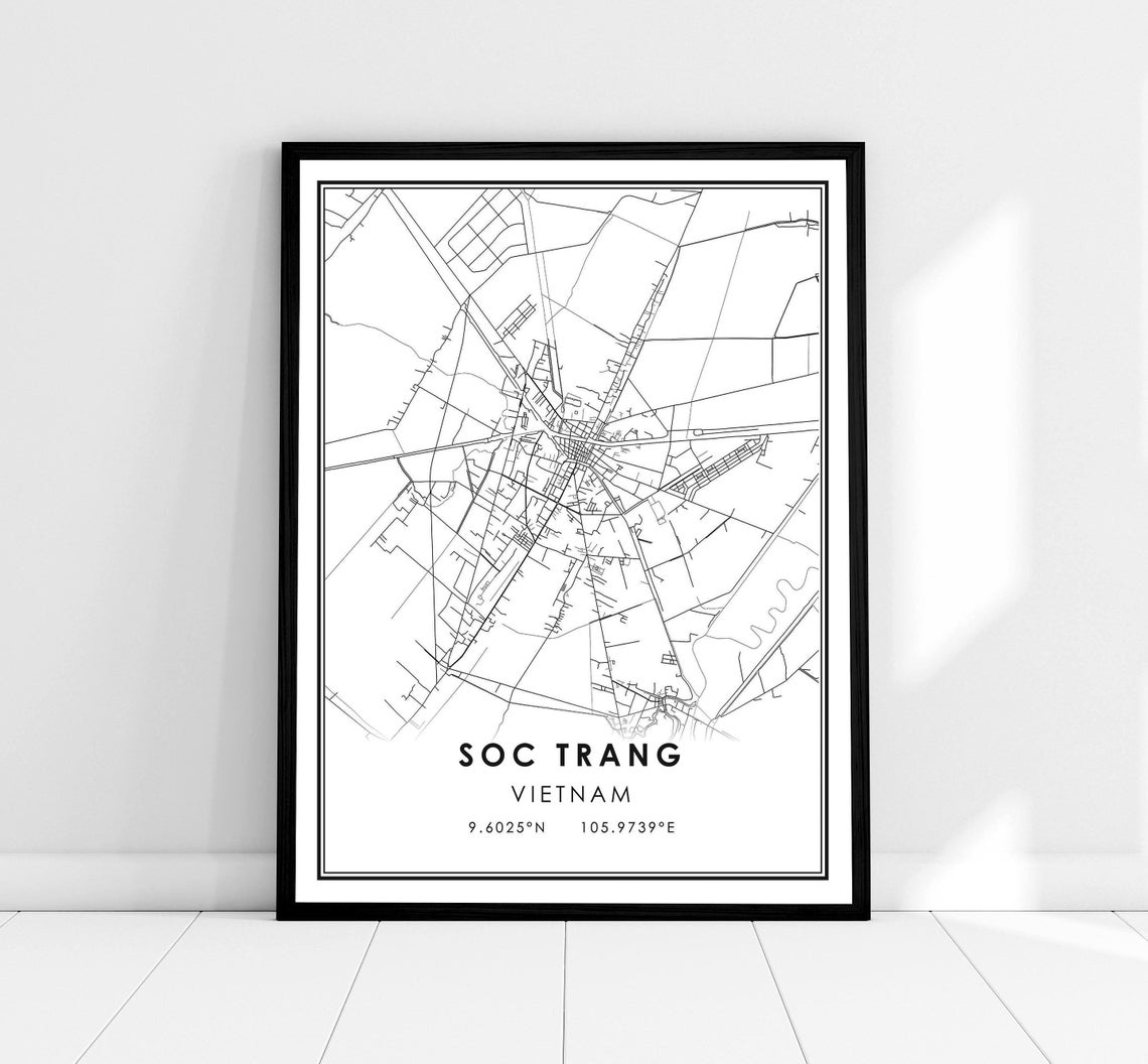 Soc Trang Vietnam Street Map Poster With GPS Coordinates Art