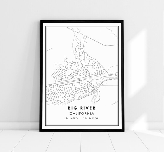 Big River California USA Detailed Minimalist City Street Map Print