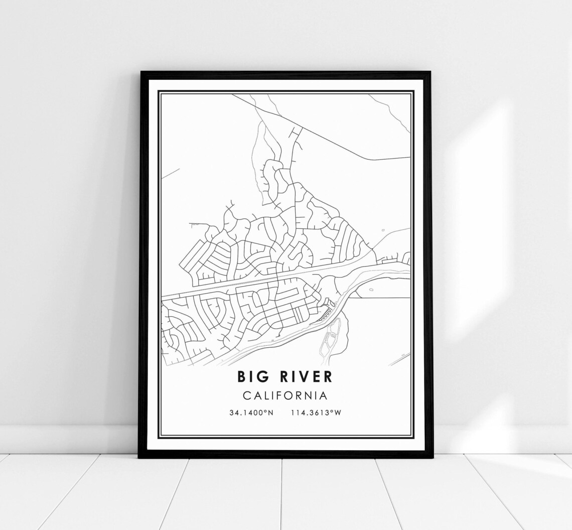 Big River California USA Detailed Minimalist City Street Map Print