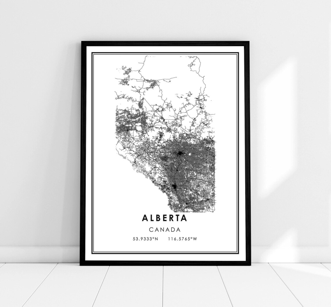 Alberta Map Travel Poster, Regional Map Art Print