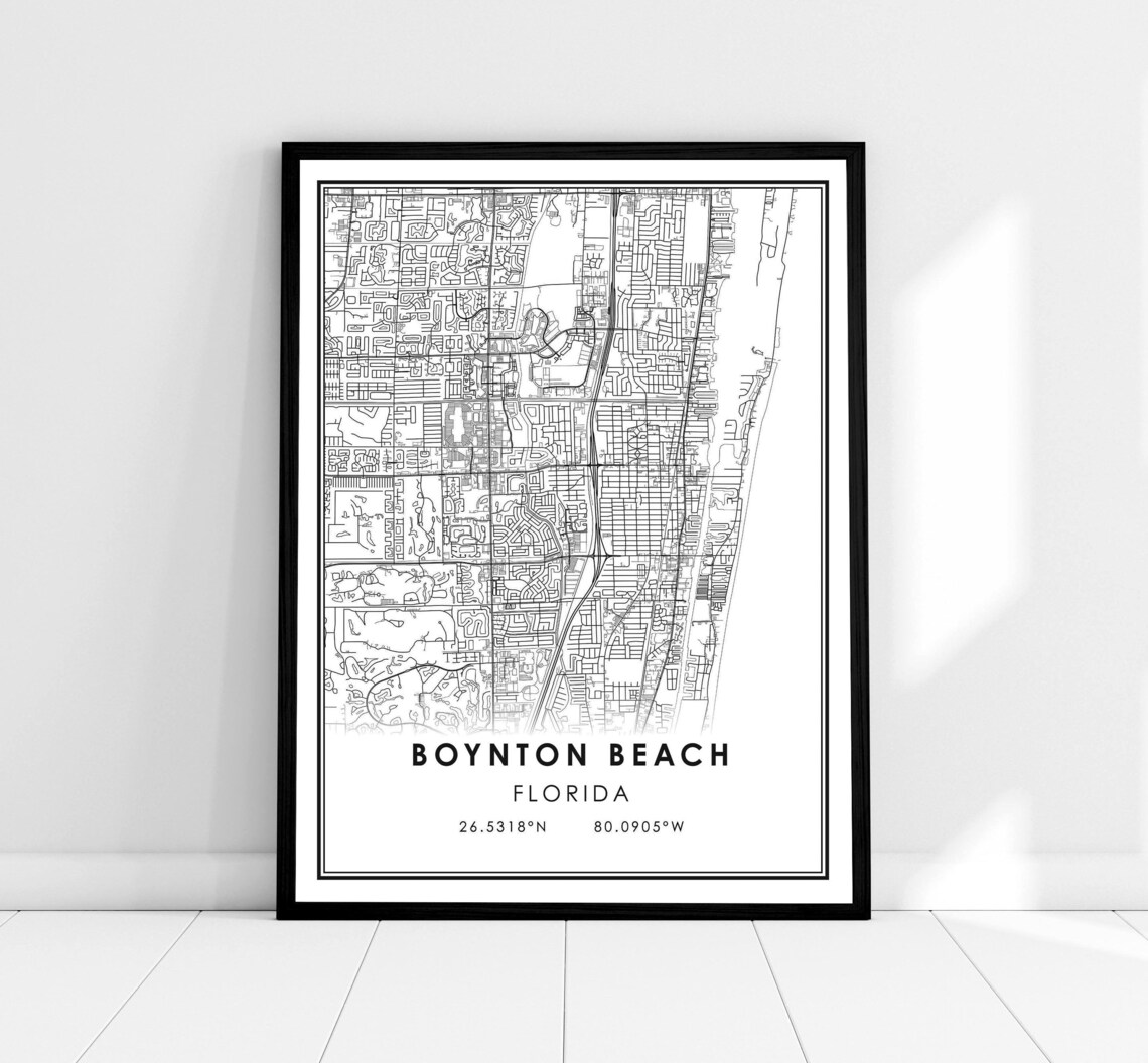 Boynton Beach Florida Street Map With GPS Coordinates Minimalist Poster