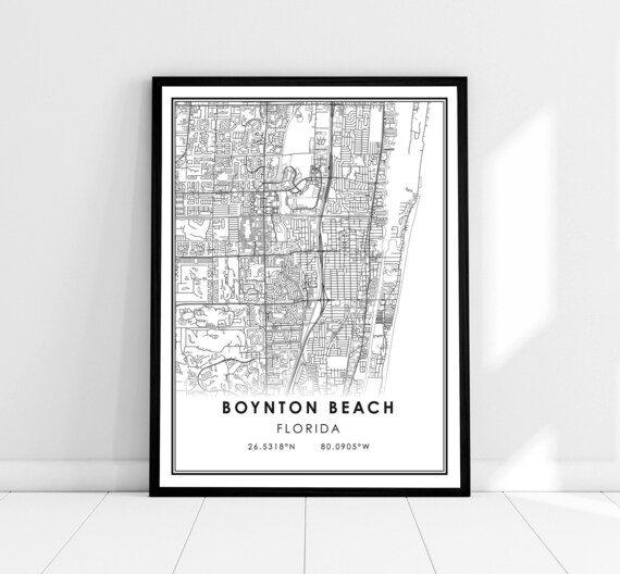 Boynton Beach Florida Street Map With GPS Coordinates Minimalist Poster
