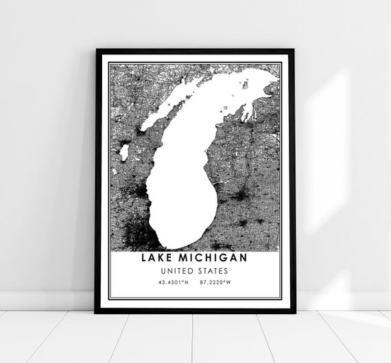Lake Michigan Map Print, Travel Poster