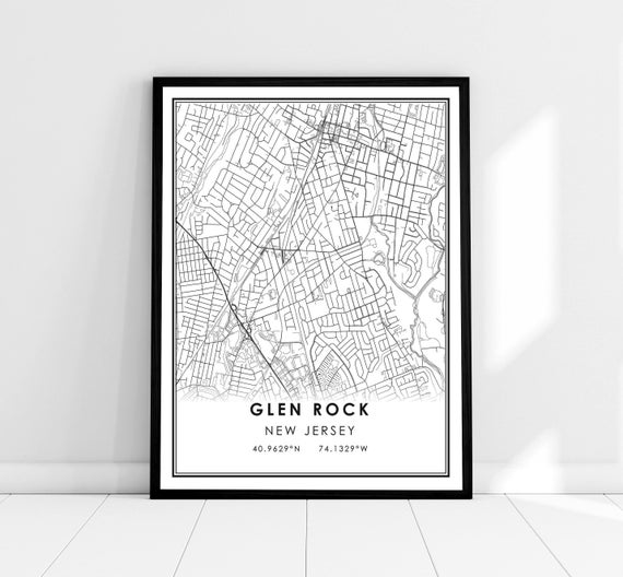 Glen Rock Map Print Poster Canvas New Jersey City