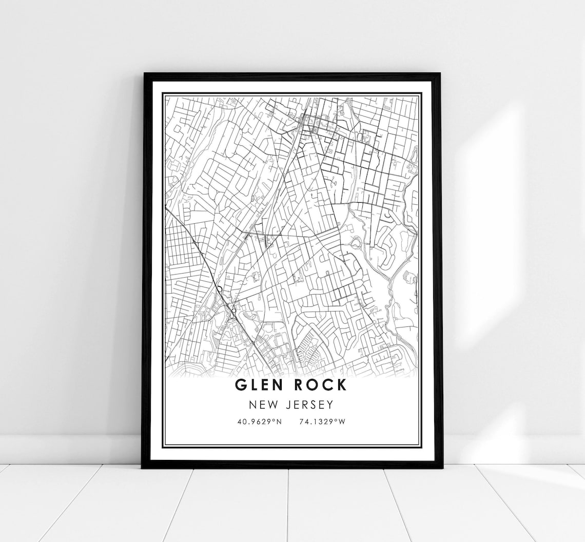 Glen Rock New Jersey Minimalist Line Art City Map Coordinates Poster