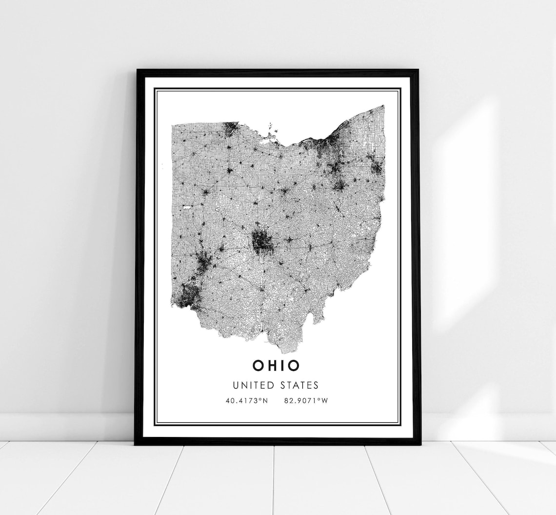 Ohio United States Map Travel Poster, Road Route