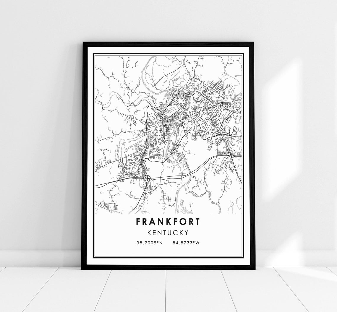 Frankfort Kentucky Minimalist Black and White City Map Poster