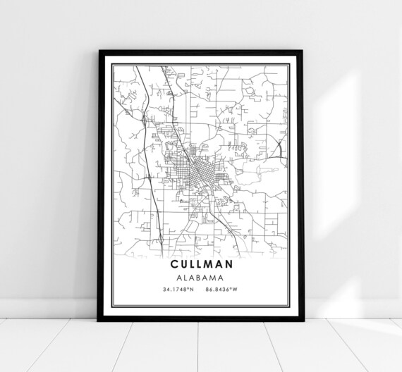 Cullman Alabama City Street Map Minimalist Coordinates Poster