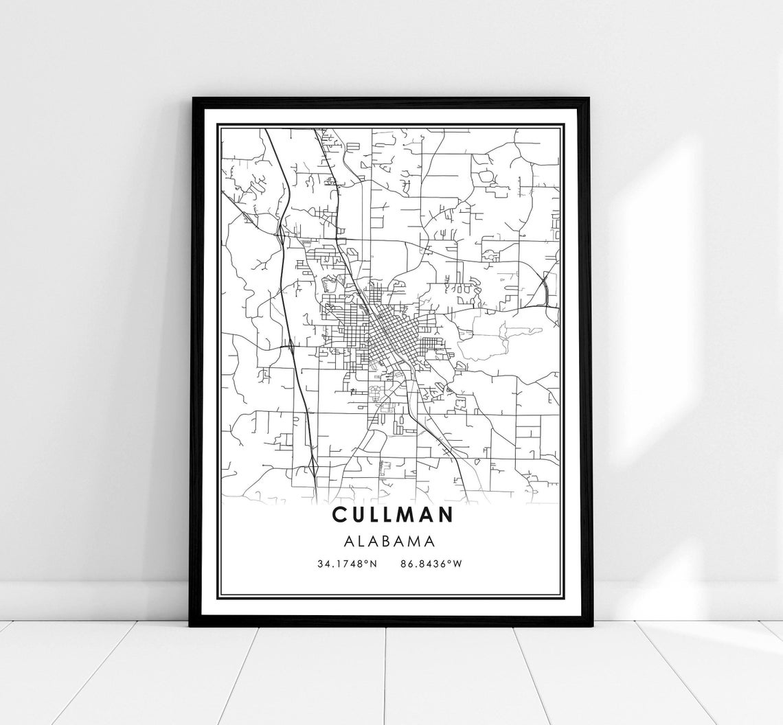 Cullman Alabama City Street Map Minimalist Coordinates Poster