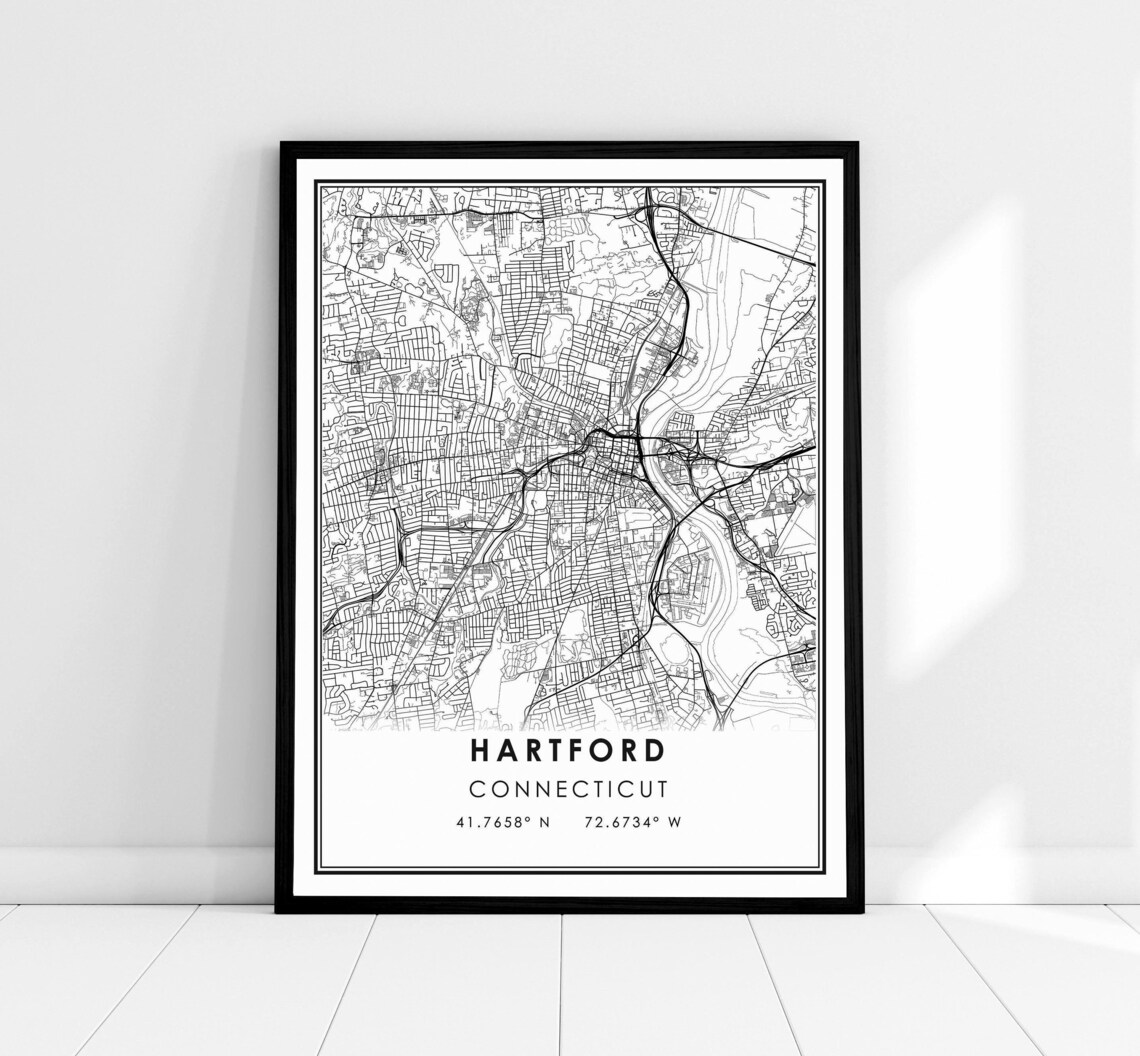 Hartford Connecticut Map Print, City Travel Poster