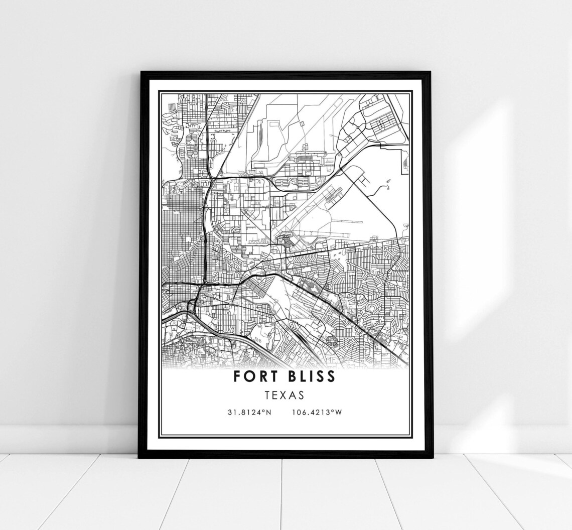 Fort Bliss Texas Military Base Area Street Map Line Art Poster