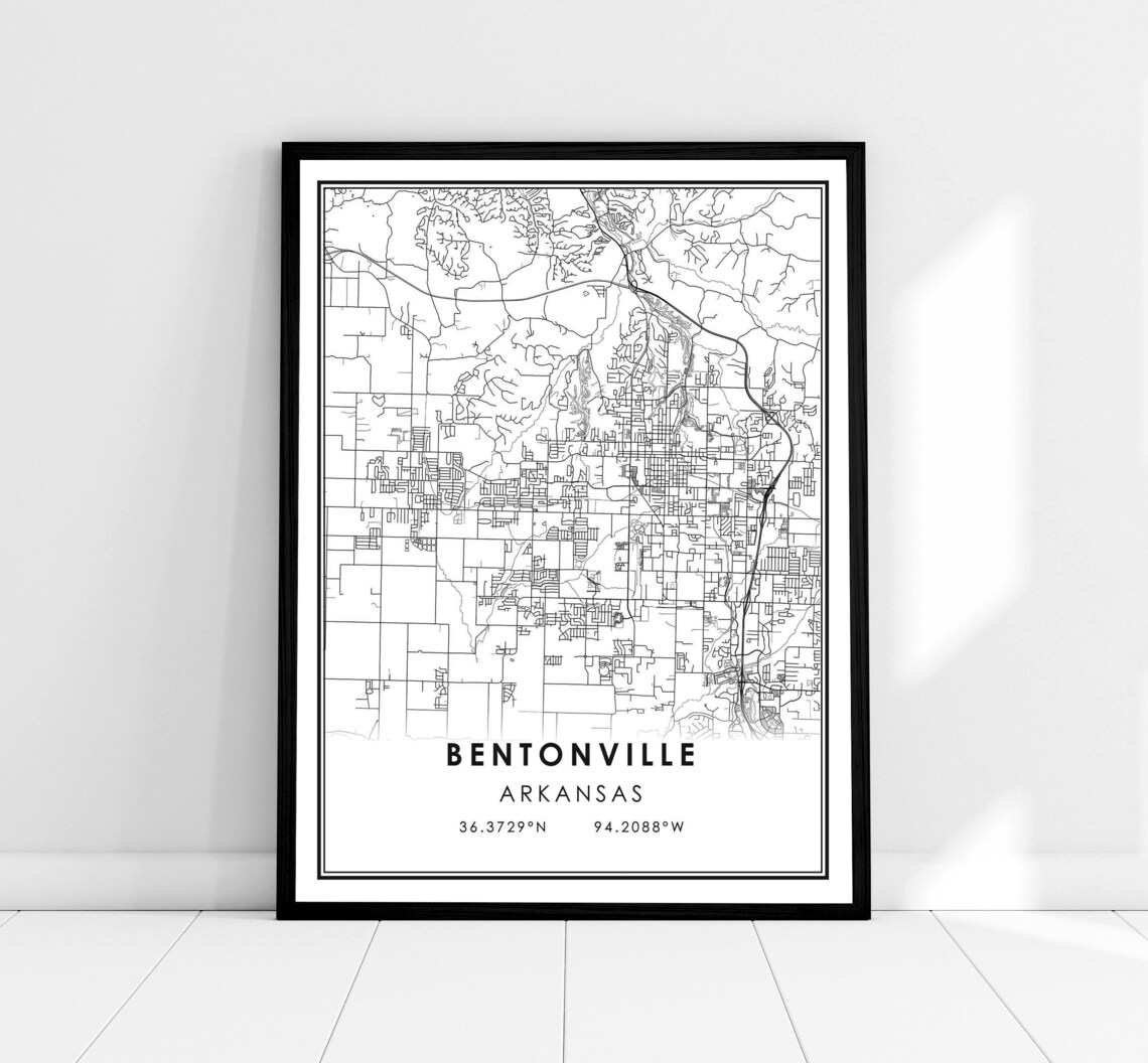 Bentonville Map Poster, Arkansas City Travel Print
