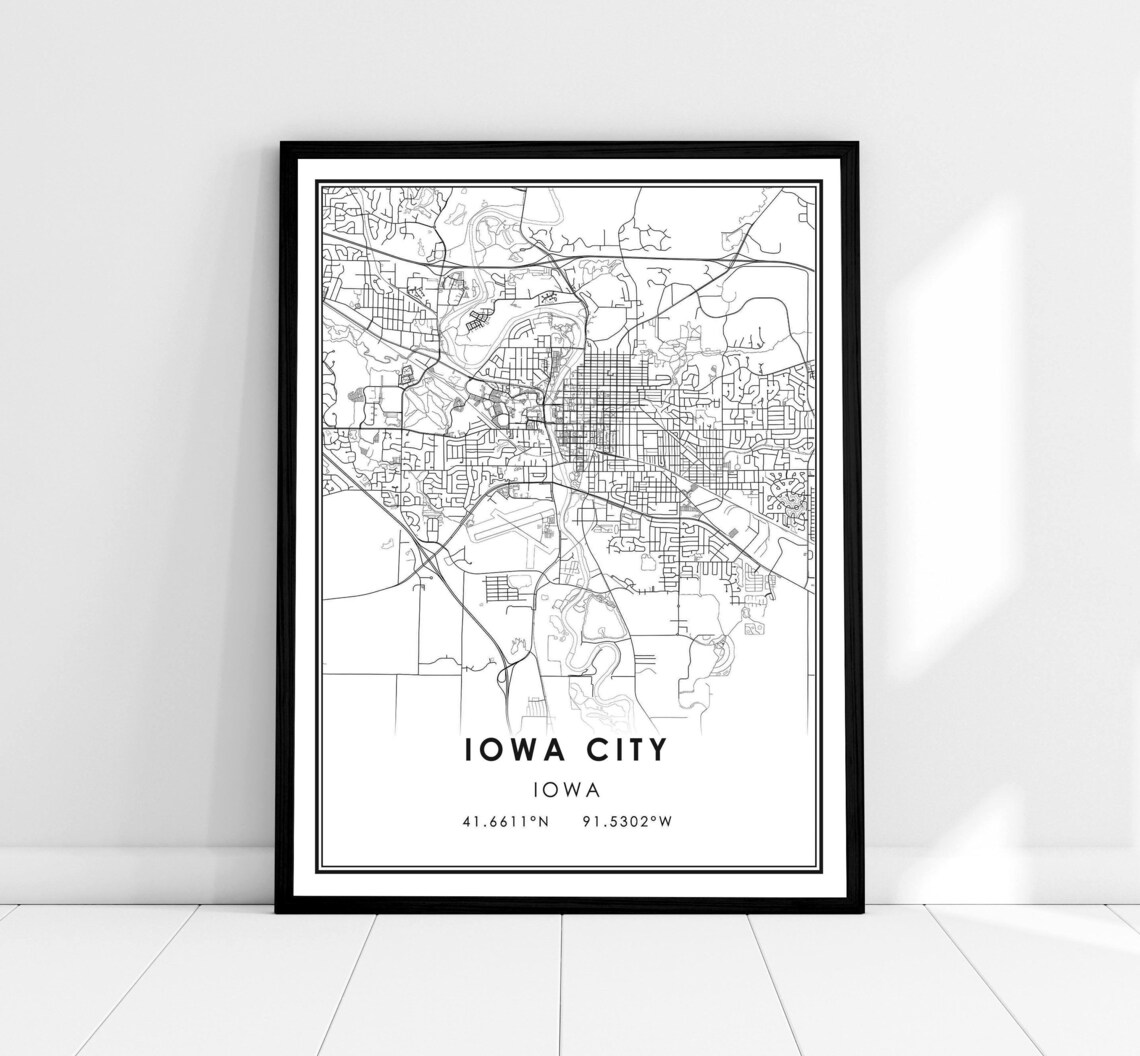 Iowa City Map Print Poster, Travel Poster