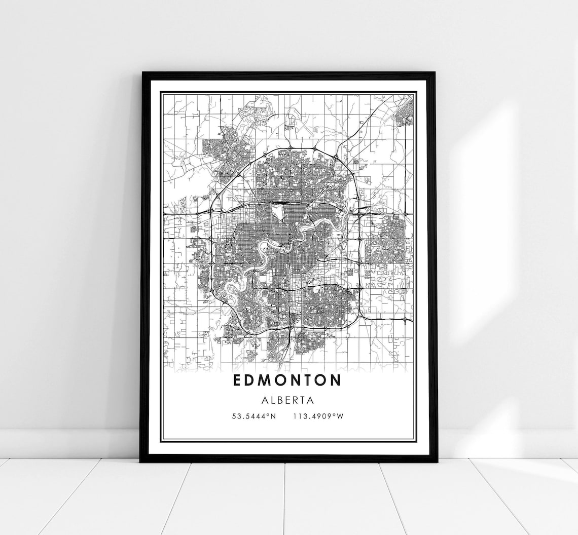 Edmonton Map Travel Poster, Alberta City Map Print