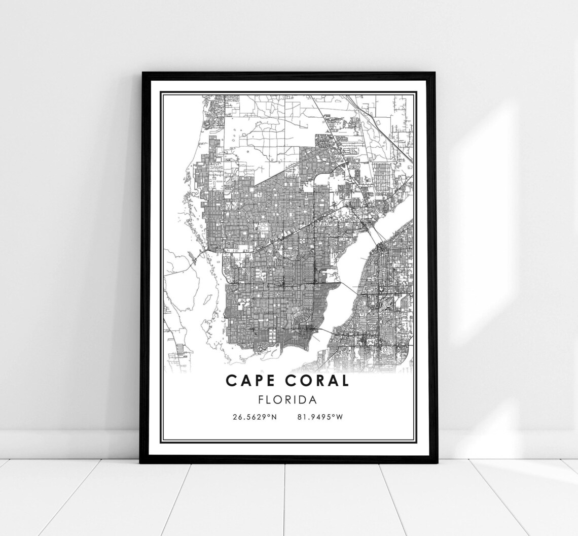 Cape Coral Map Print, Florida City Travel Poster