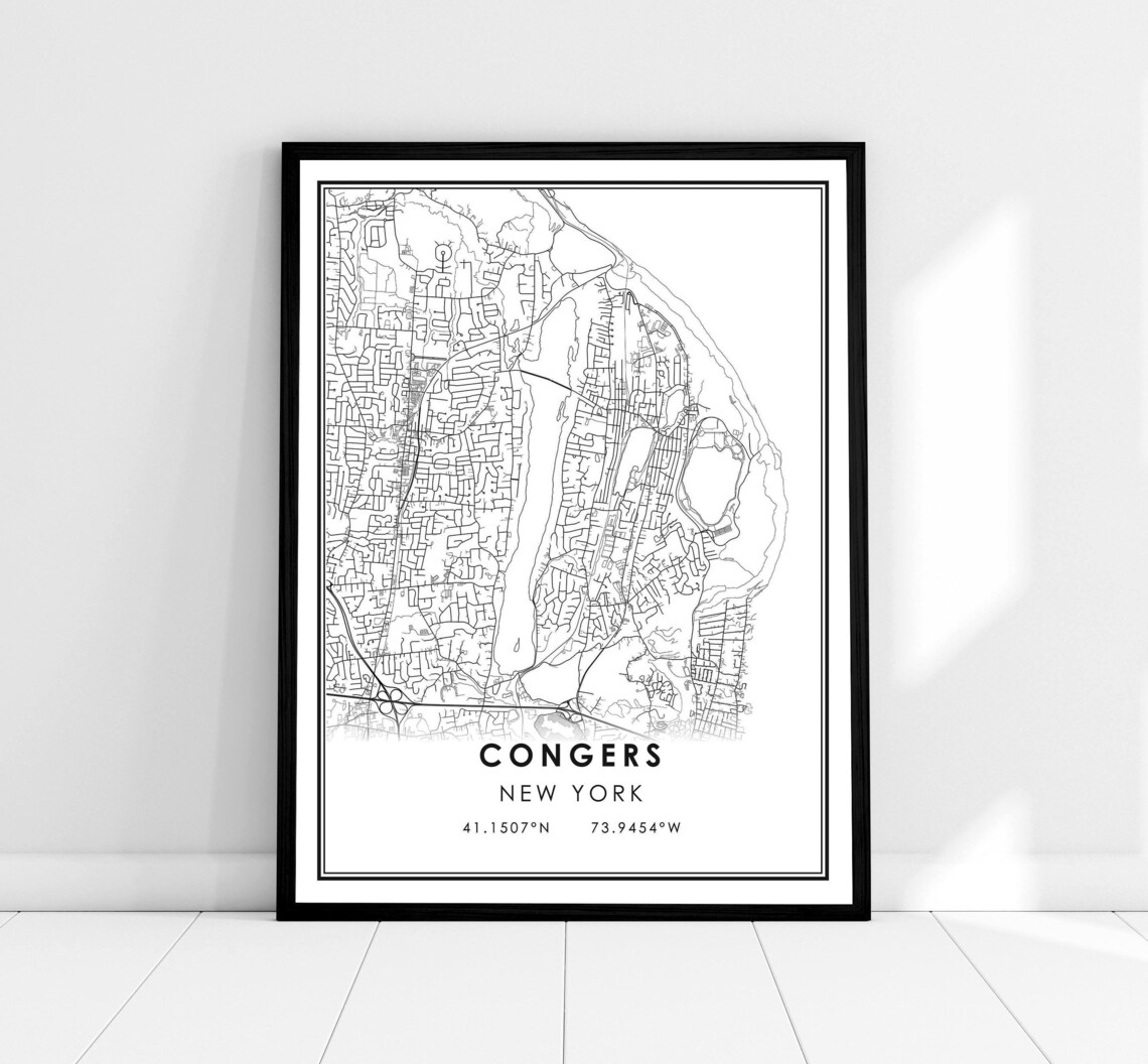 Congers New York City Street Map Minimalist Coordinates Print
