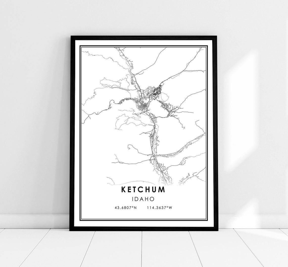 Ketchum Idaho Minimalist City Map Art Poster With Coordinates