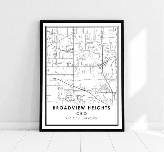 Broadview Heights Ohio Minimalist City Street Map Modern Black White Poster