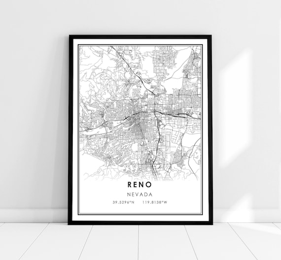 Reno Map Print, Nevada Street City Travel Poster