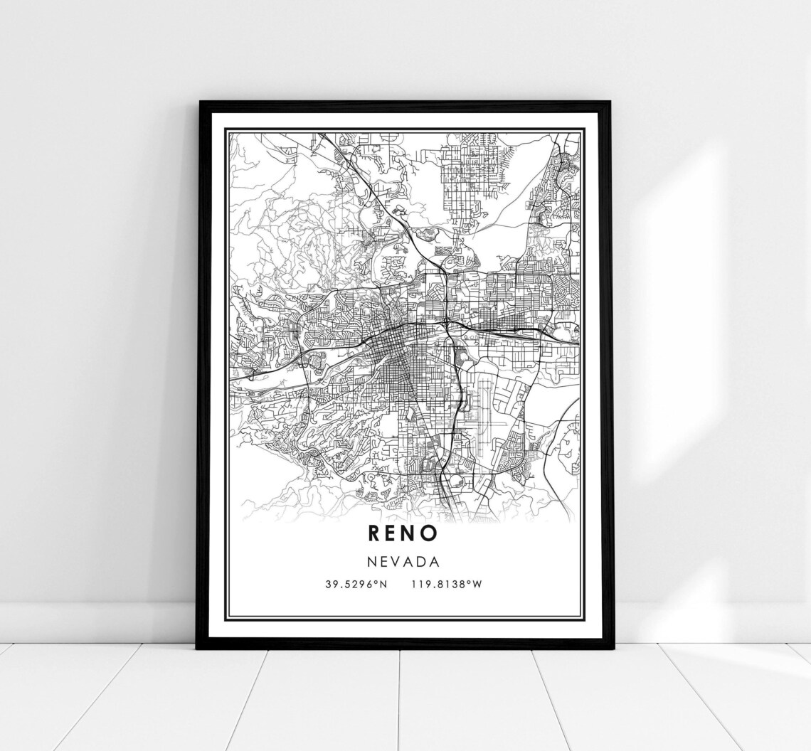 Reno Map Print, Nevada Street City Travel Poster