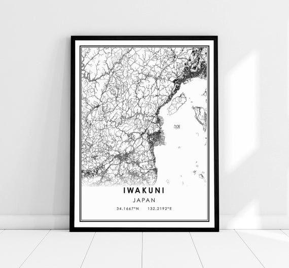 Iwakuni Japan Map Poster, Travel Wall Art Print