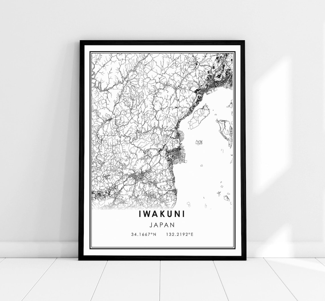 Iwakuni Japan Map Poster, Travel Wall Art Print