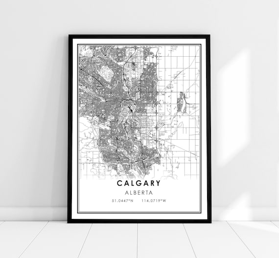 Calgary Alberta Black and White Minimalist City Street Map Art Poster