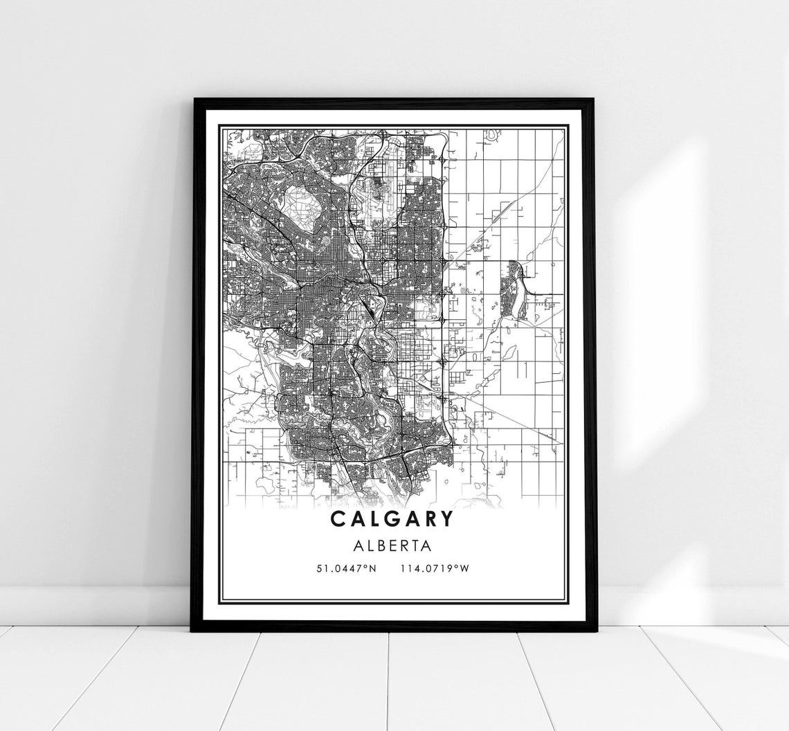 Calgary Alberta Black and White Minimalist City Street Map Art Poster