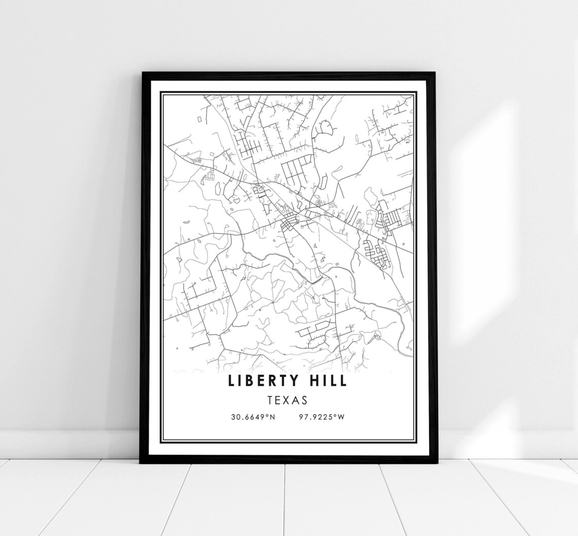 Liberty Hill Map Print, Texas City Travel Poster