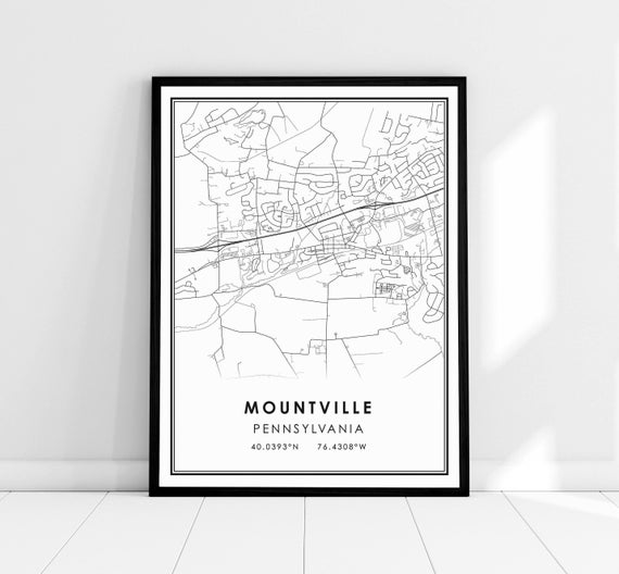 Mountville Pennsylvania Map Poster, Travel Wall Art