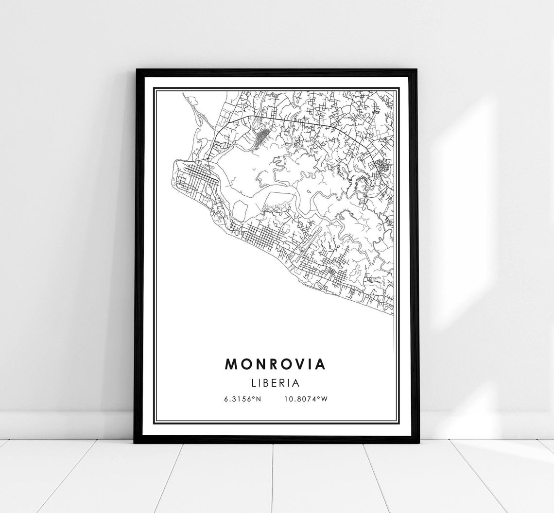Monrovia Map Art Print, Liberia City