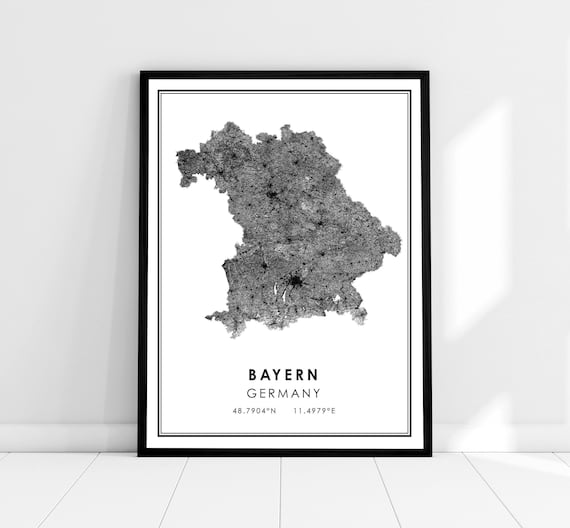 Bayern Bavaria Germany Region Silhouette Map Coordinate Art Poster